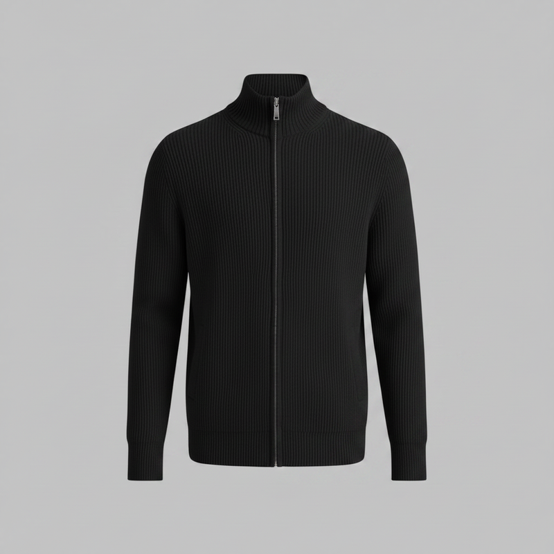 Men's Slim Fit Zip Up Cardigan | Ribbed Knit Layering