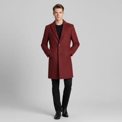 Men's Long Coat | Notched Lapel Trench Coat for Men