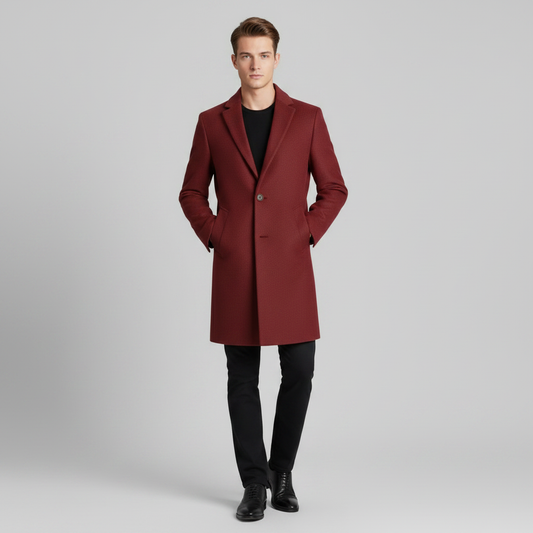 Men's Long Coat | Notched Lapel Trench Coat for Men