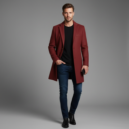 Men's Long Coat | Notched Lapel Trench Coat for Men