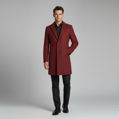 Men's Long Coat | Notched Lapel Trench Coat for Men