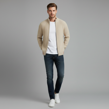 Men's Slim Fit Zip Up Cardigan | Ribbed Knit Layering