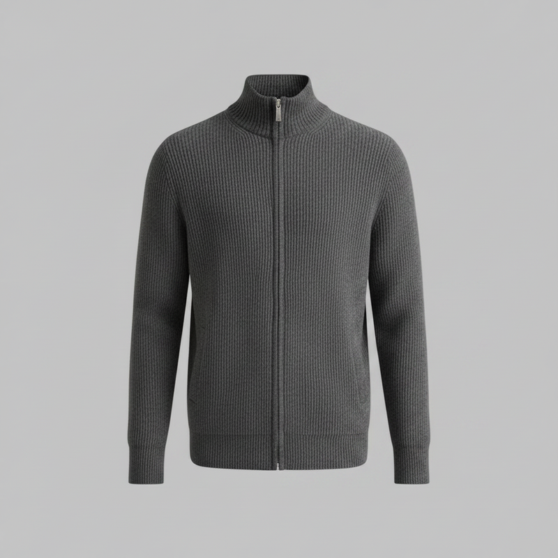 Men's Slim Fit Zip Up Cardigan | Ribbed Knit Layering