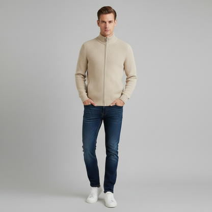 Men's Slim Fit Zip Up Cardigan | Ribbed Knit Layering
