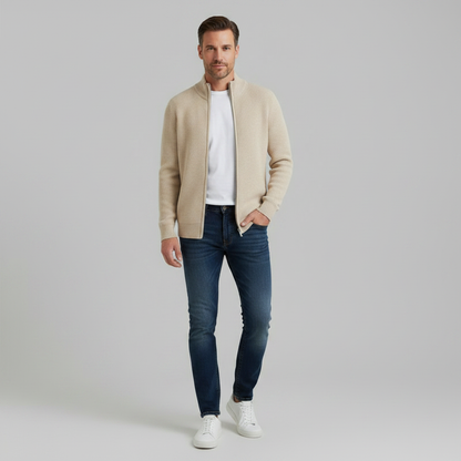 Men's Slim Fit Zip Up Cardigan | Ribbed Knit Layering