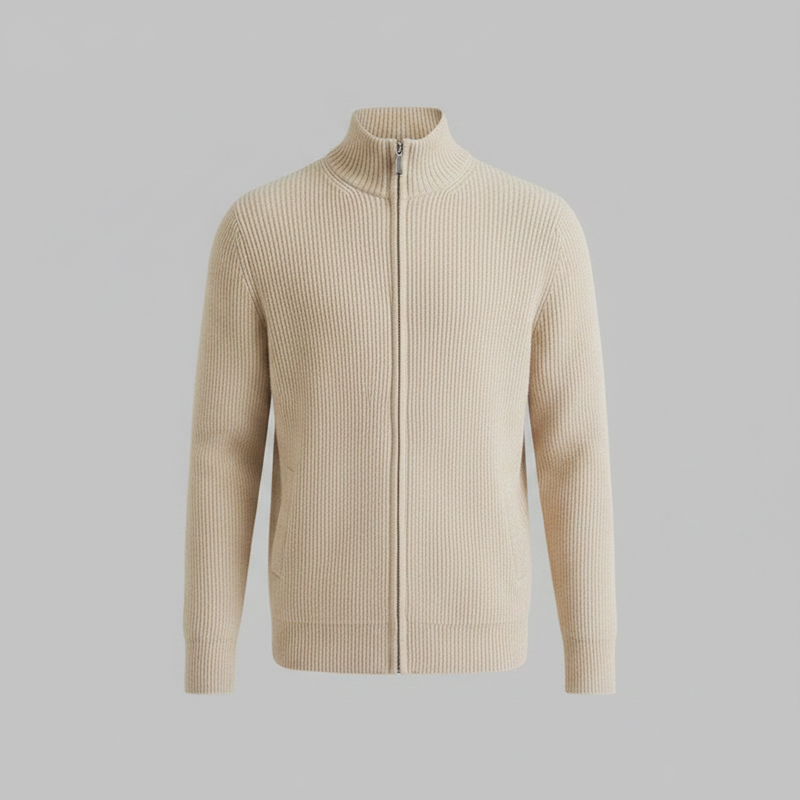 Men's Slim Fit Zip Up Cardigan | Ribbed Knit Layering