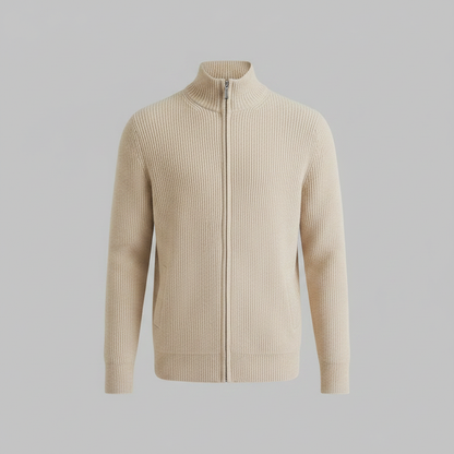 Men's Slim Fit Zip Up Cardigan | Ribbed Knit Layering