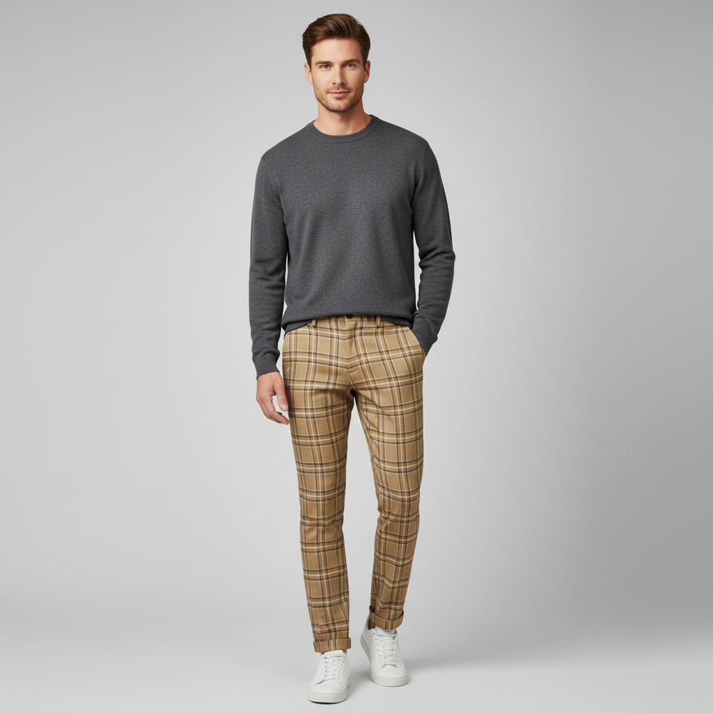 Sasha Checked Chinos | Men's Trousers for Casual Wear
